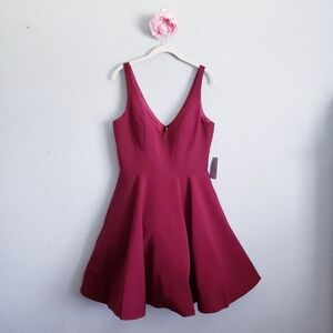 Xscape Burgundy Wine Deep V-neck Sleeveless A-line Flare Dress